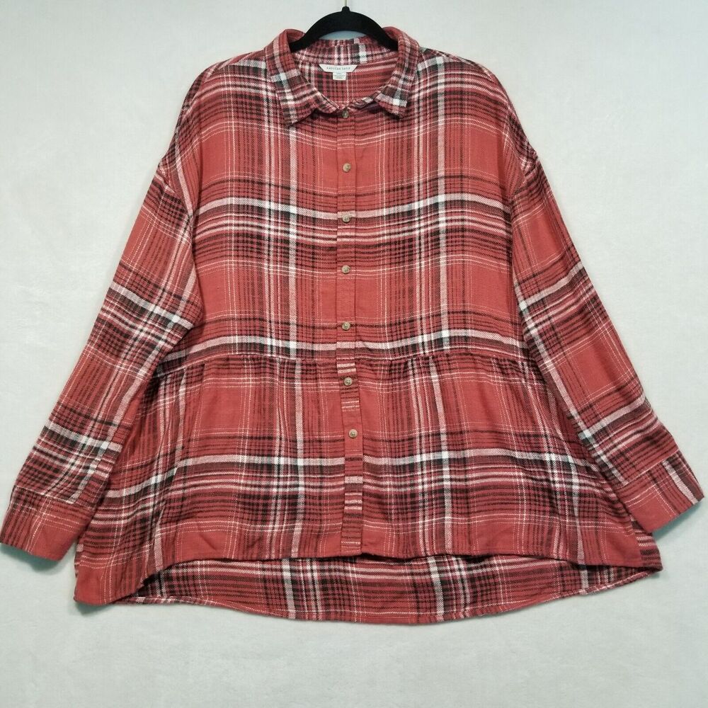 American Eagle Womens Small Flannel Plaid Oversized Peplem Button Up Top